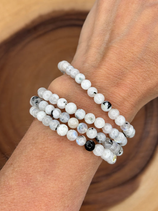 Rainbow Moonstone with Black Tourmaline Bracelet