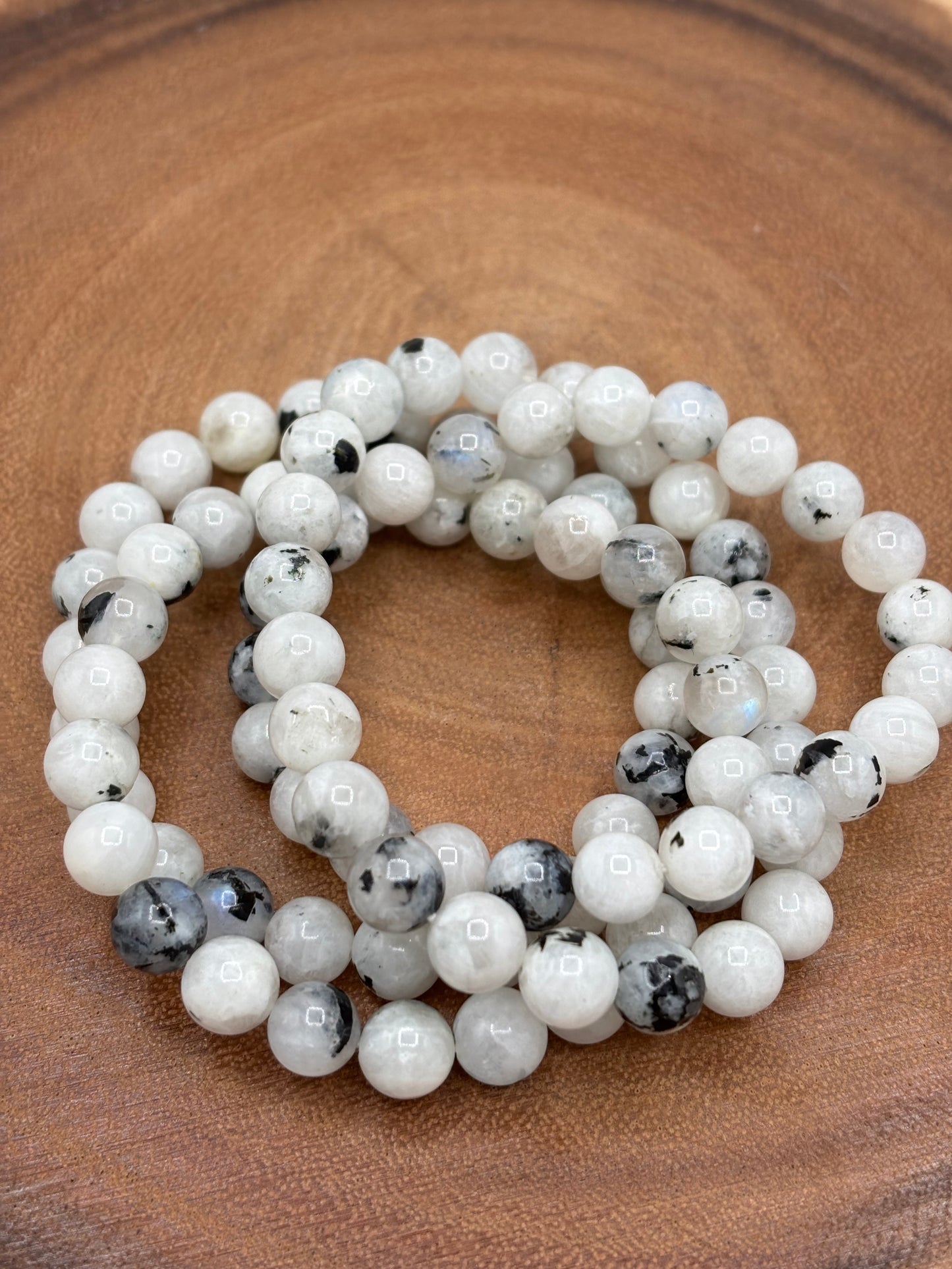 Rainbow Moonstone with Black Tourmaline Bracelet