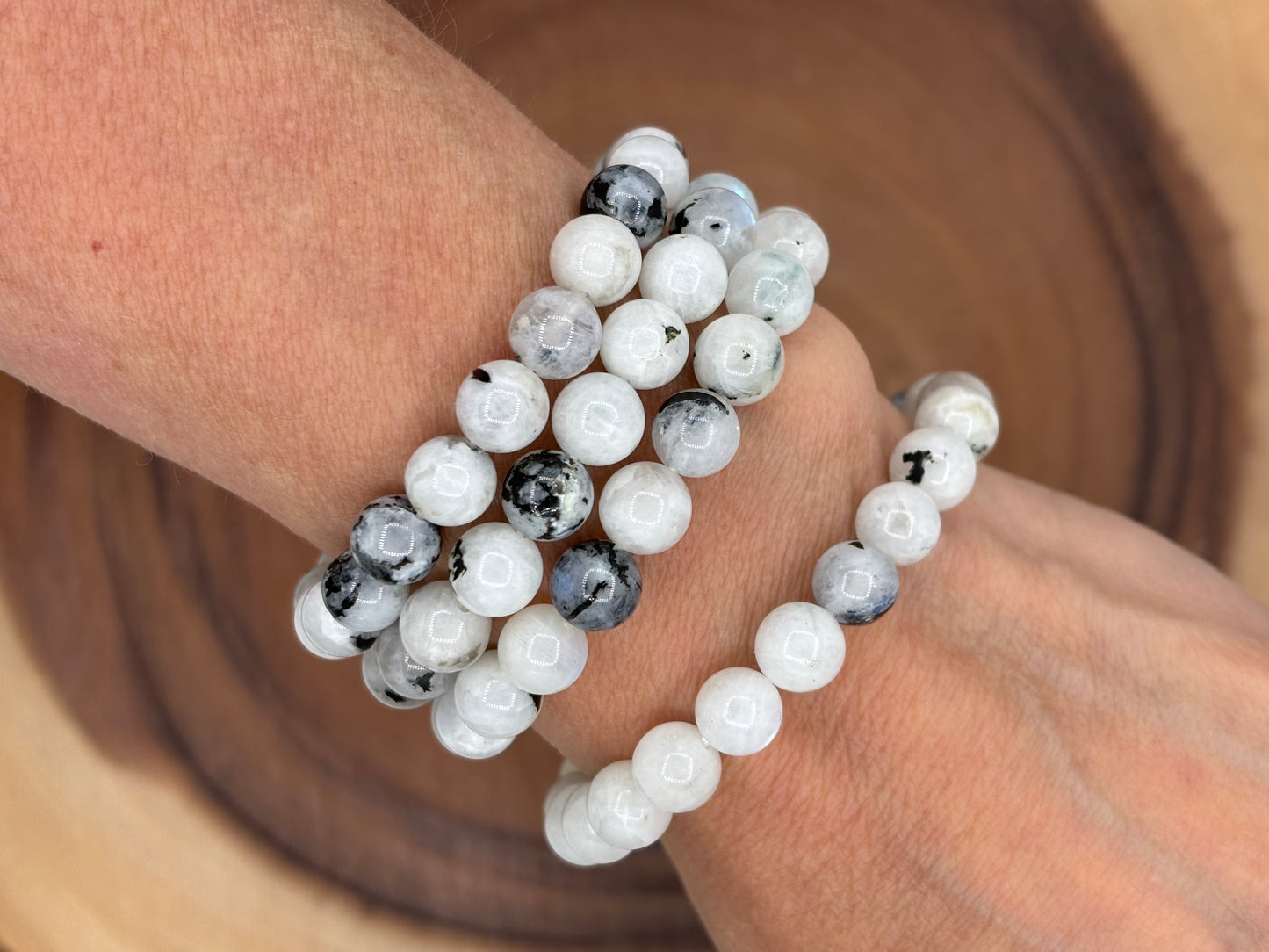 Rainbow Moonstone with Black Tourmaline Bracelet