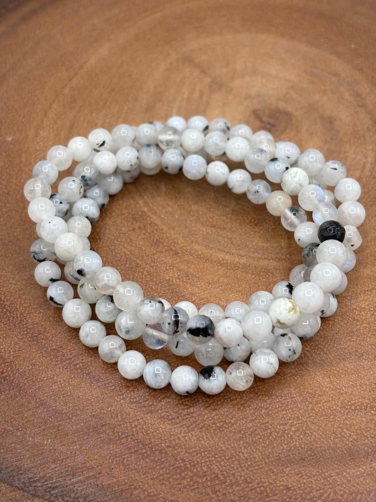 Rainbow Moonstone with Black Tourmaline Bracelet