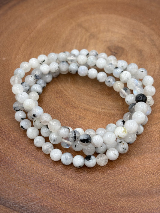 Rainbow Moonstone with Black Tourmaline Bracelet
